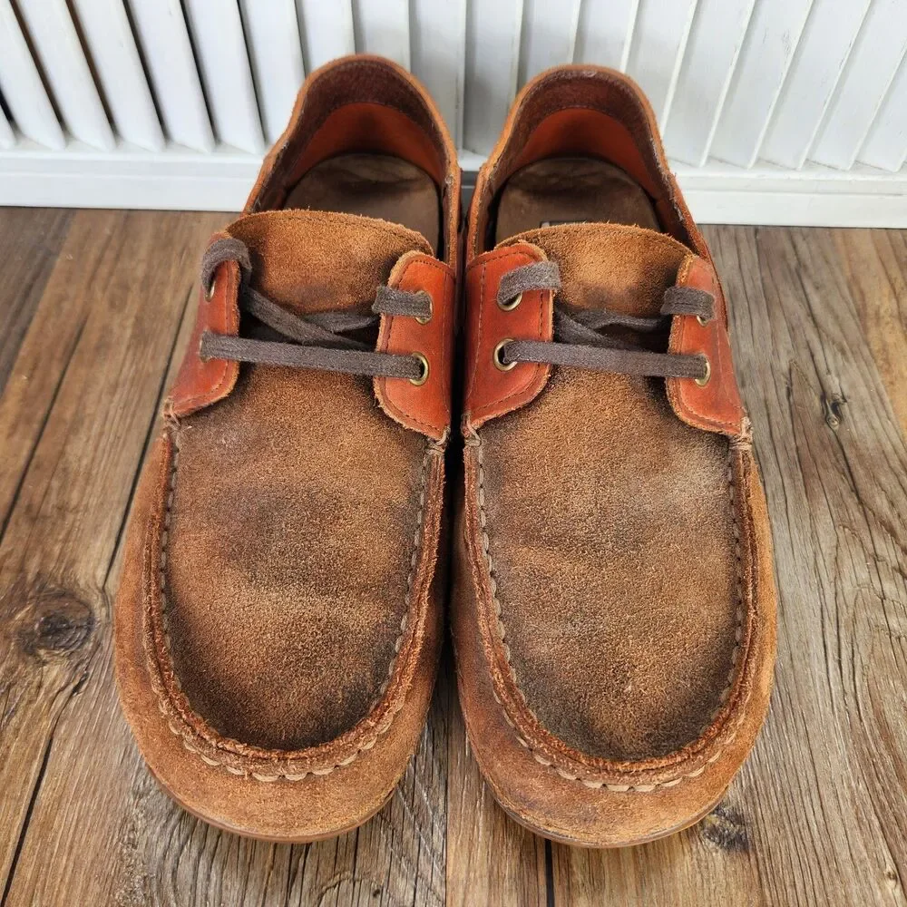 Ariat Caldwell Boat Shoes Mens 9 EE Wide Brown Suede Western Moc Toe Deck Shoes